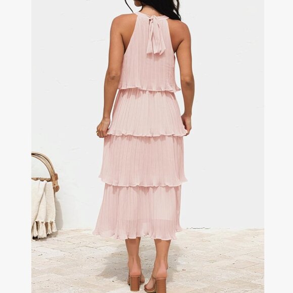 ZESICA Women's Sleeveless Halter Neck Ruffle Tiered Dress - Picture 2 of 13